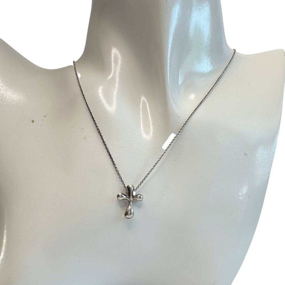 Tiffany and Co Elsa Peretti Cross Pendant Necklace in Sterling Silver (16") - Picture 13 of 16